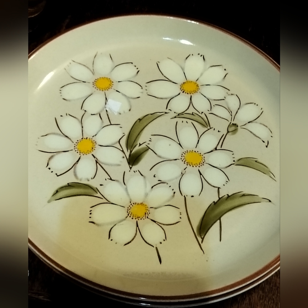 Floral Stoneware Dinner Plate - White Daisy Design